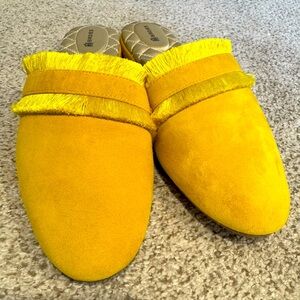 Birdies Ani Marigold Yellow Fringe Suede Mule Slides